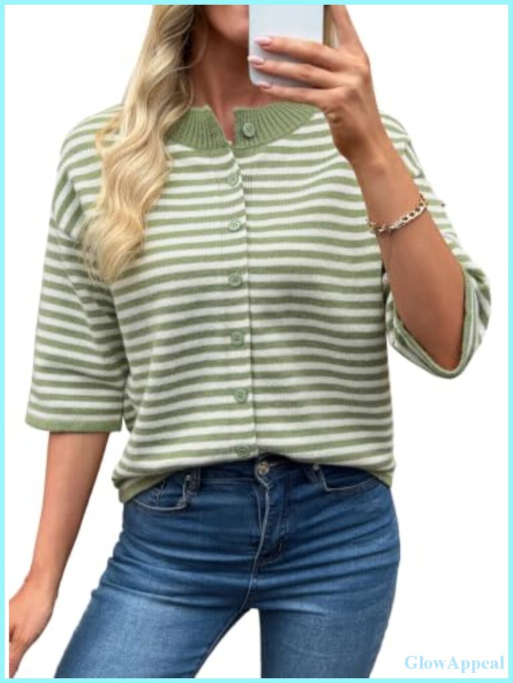 Women's 3/4 Sleeve Button Cardigan - Soft Knit Lightweight Layer